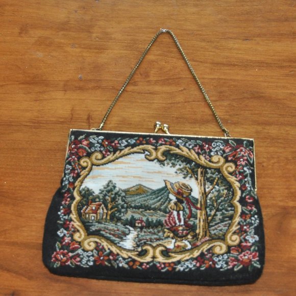 Vintage 70 Double Sided, Tapestry, Purse Handbag, Du-Val, Hong Kong, Chain Strap - Picture 3 of 4